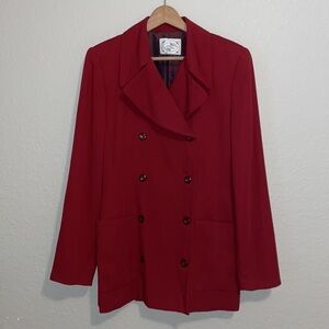 Vintage Fleur bleue Women’s Burgundy Double Breasted Blazer Jacket
